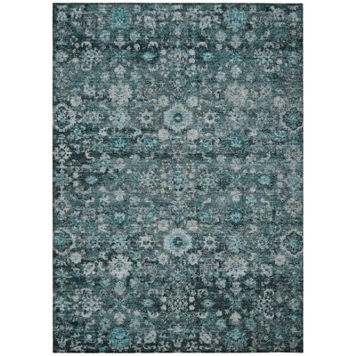 Tapis oriental lavable intérieur / extérieur 10 pi x 14 pi Aqua