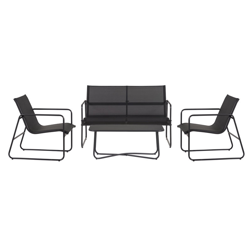 4 Person Seating Group with Textile Seats, Black
