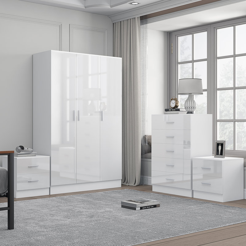 Eva Piece Bedroom Set, White Gloss / Matt White