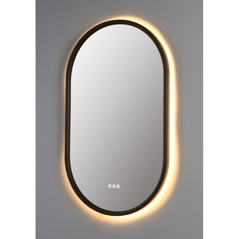 Zen LED Mirror, 39.37" x 23.62", Chestnut, Oval