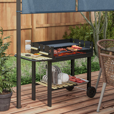 Charcoal Grill with Double Adjustable Grill, Black