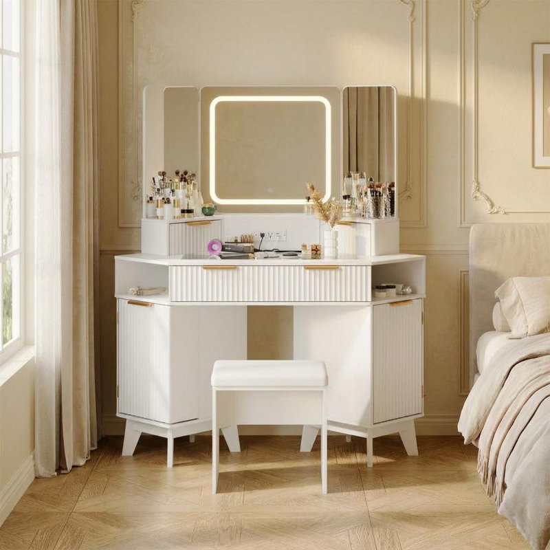 Dressing Table with Mirror, White