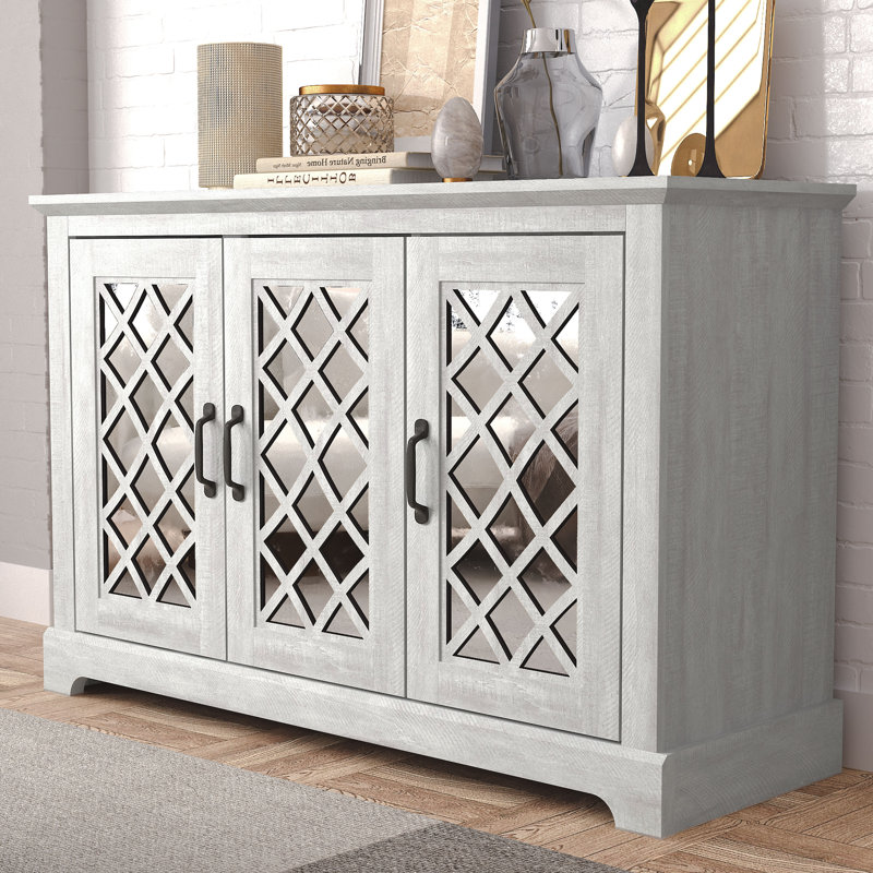 Soeren 45.73'' Modern Mirror Cutout Storage 3 Door Sideboard, Dusty Gray Oak