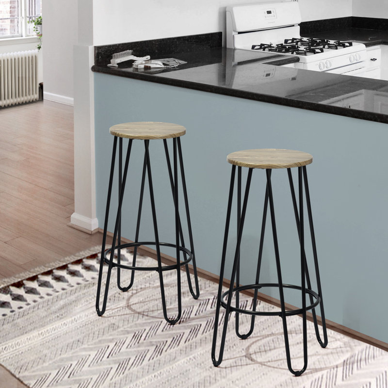 Laisha Counter Stool with Metal Frame, Light Wood