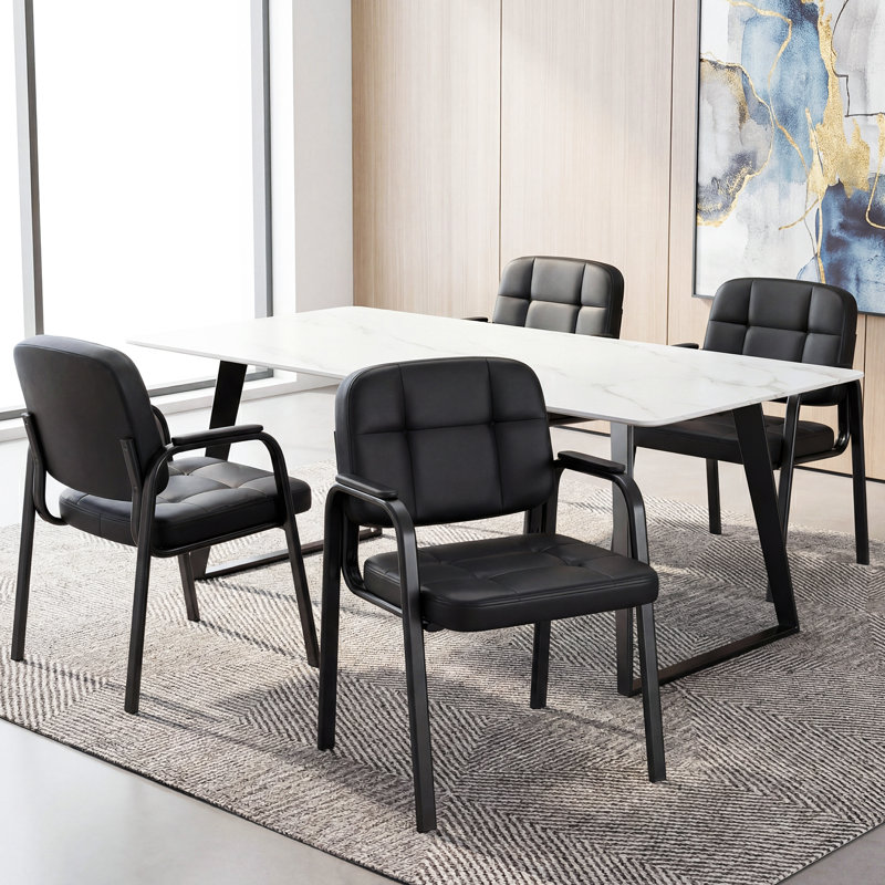 Ensemble de chaises de bureau en cuir avec accoudoirs rembourrés, structure en métal pour la maison, 4