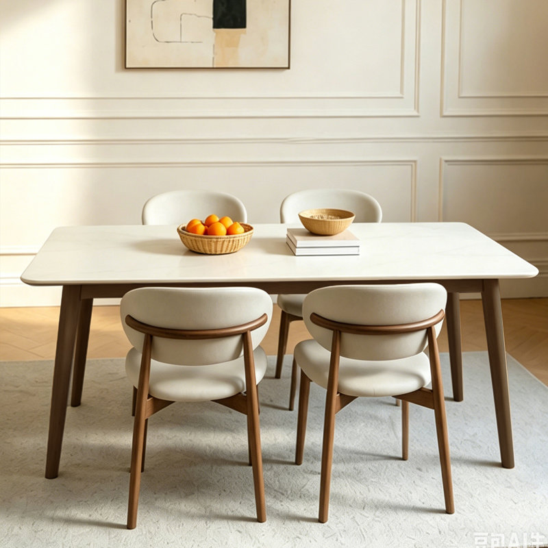 4 - Person White Rectangular Sintered Stone Stone Tabletop Dining Table Set
