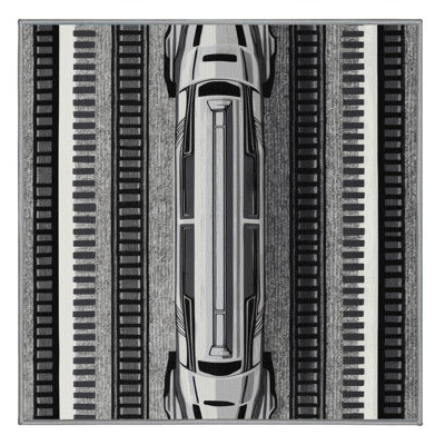 Machine Washable Transportation Gray Area Rug
