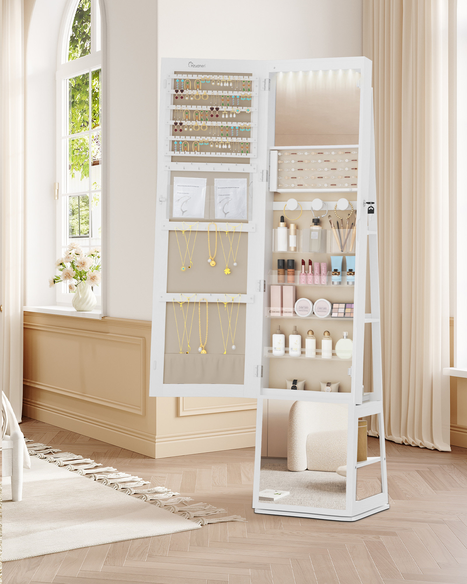 Latitude Run® Nickalos 16 LEDs Jewellery Cabinet Armoire, 63