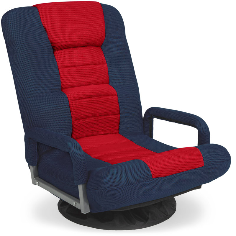 Alba 360-Degree Swivel Gaming Floor Chair w/ Armrest Handles, Foldable Adjustable Back, Blue/Red