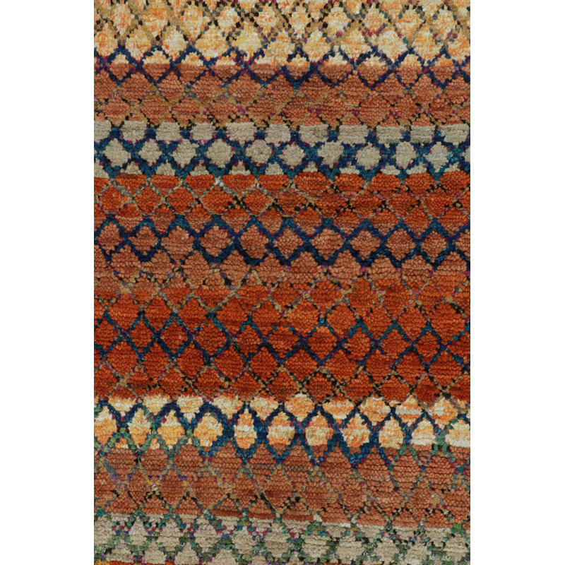 Moroccan Hand Knotted Geometric Area Rug, Rectangle 6' x 9'
