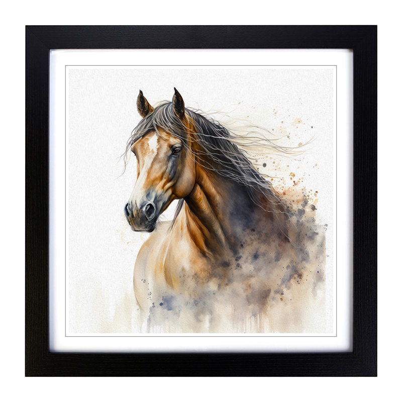 Horse Watercolour - Single Picture Frame Print on Wood, Black