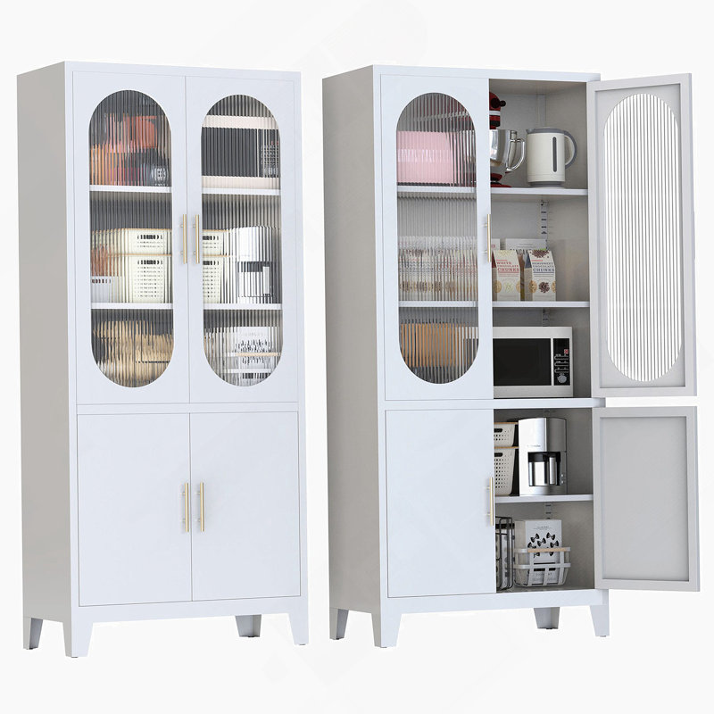 Armoire 2 portes cannelées en verre, Blanc