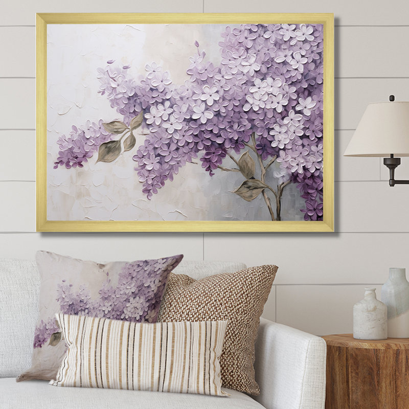 Magnifique paysage de rêve lilas - décoration murale lilas, Cadre photo unique, H 34 po x l 44 po, Doré