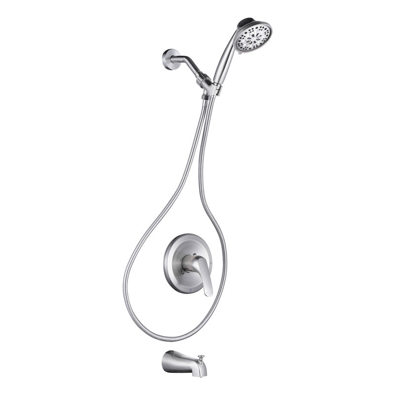 Single Handle 7-Spray Tub And Shower Faucet Set 1.8 GPM In. Brushed Nickel And Brass Rough-In Valve