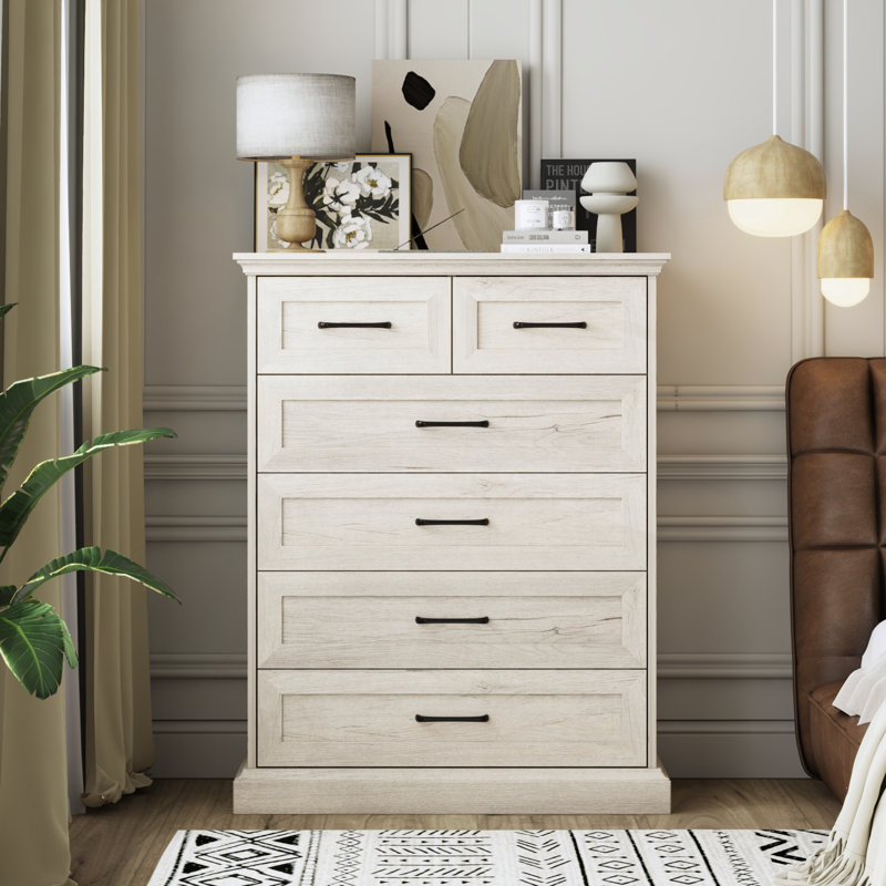 Altona 31.5" W 6-Drawer Dresser Chest with Gray White Wood Grain Finish