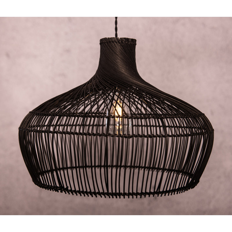Barwin 1 - Light Boho Pendant Light Handmade Rattan Shade Coastal Kitchen Light, Black