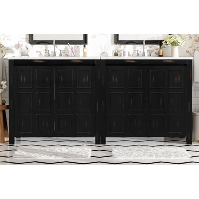 Bathroom Vanity Set With Double Vanities (Separate), Double Ceramic Sinks, Soft-Close Doors & Adjustable Shelf – Retro Espresso Storage Cabinet For Stylish Bathroom Organization