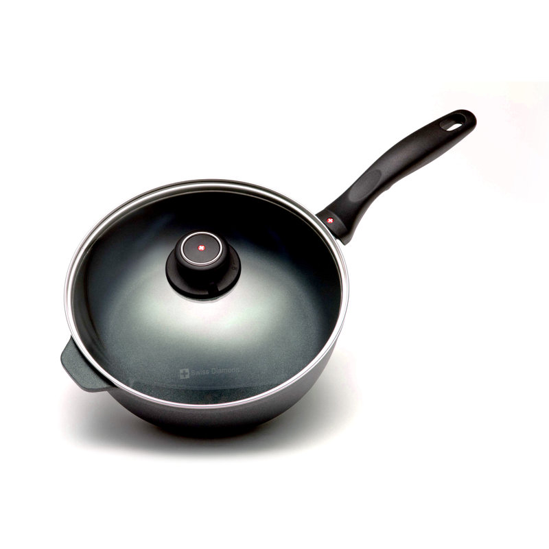 Swiss Diamond 3.2 Quart Nonstick Black Aluminum Saute Pan with Lid