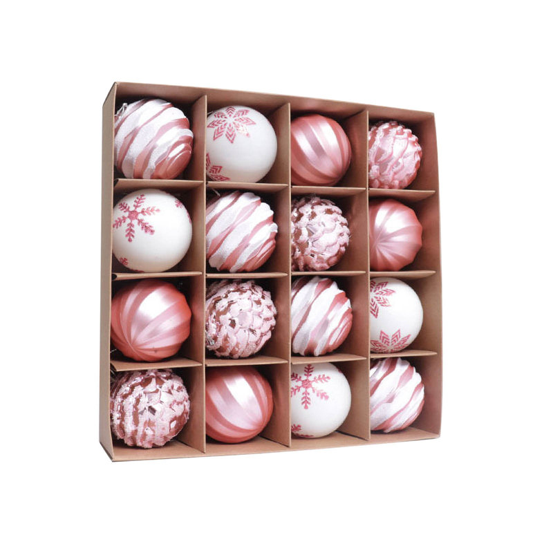 16 pièces de boules de Noël, décoration d'arbre de Noël, décoration de fête de mariage, Pink