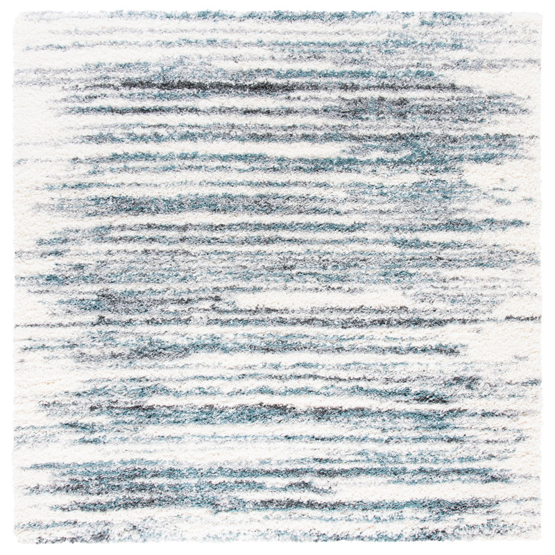 Adam Abstract Ivory/Teal Area Rug, Square 6'7"