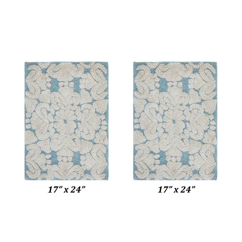 Ensemble de tapis pour salle de bain 2 pièces 100% coton 1885 GSM Chemash, certifié OEKO-TEX®, envers en latex antidérapant, tapis de bain touffetés moelleux pour lavabo, meuble-lavabo et salle d'eau, super absorbant, lavable à la machine, bleu
