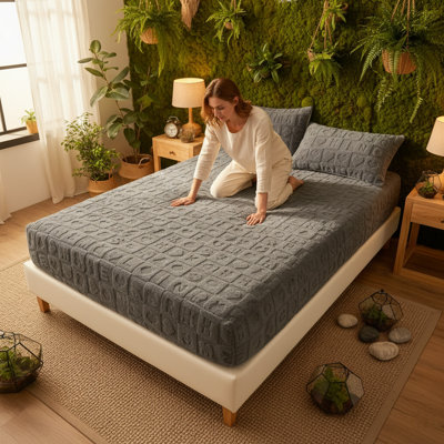 Drap-housse imprimé de lettres cœur, couvre-matelas à poches profondes et respirantes, drap de lit élastique pour chambre à coucher, dortoir et chambre d'amis, gris foncé, l 59,84 po x 79,92 po