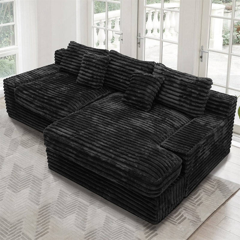 118.1*66.9"Modular Sectional Sofa Seat,Upholstered Compressed Couch, Black Corduroy, Right Hand Facing