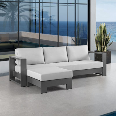 Hoyt 92.52” Outdoor Aluminum Sofa with 27.56"  Versatile Ottoman
