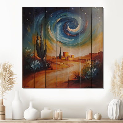 Starry Night Storm Over The Desert I - Décoration murale en bois paysage mondial sur bois de pin naturel
