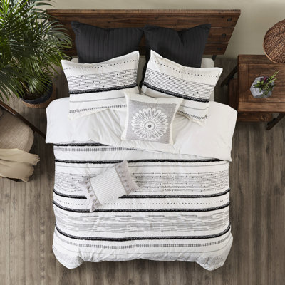 Housse de couette en coton à imprimé coton - Double / Grand chic avec pompons captivants