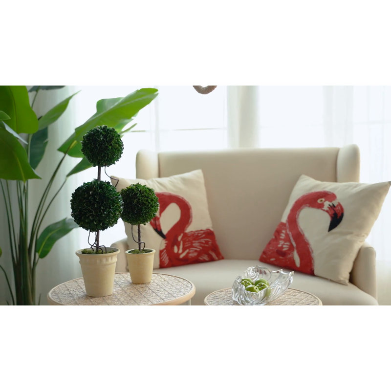 Evergreen Elegance Faux Boxwood Sphere Topiary, 6"x14", Indoor/Outdoor
