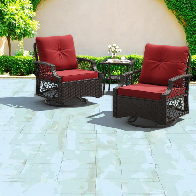 Patio Dining Sets 3 Piece Wicker Swivel Glider Modern Porch Bistro