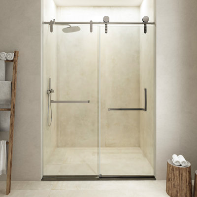 44-48'' x 76'' Single Sliding Frameless Shower Door with Explosion-Proof Clear Glass