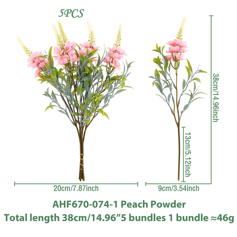 10 fleurs de cerisier artificielles, branches artificielles réalistes pour le salon, la chambre à coucher et le vase, Pink