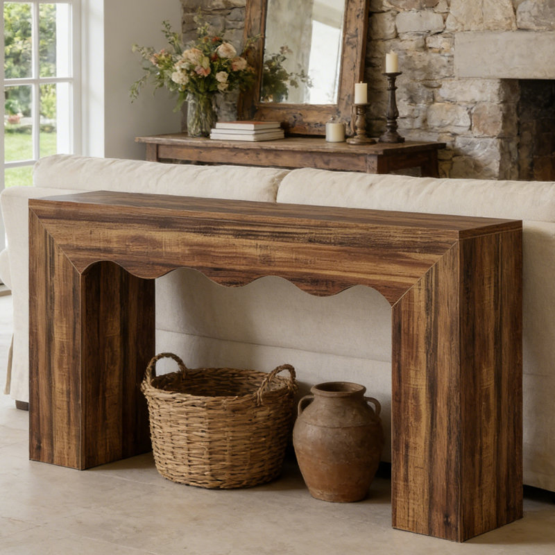 63-Inch Long Sofa Table, Farmhouse Wood Console Entryway Table, Rustic Brown