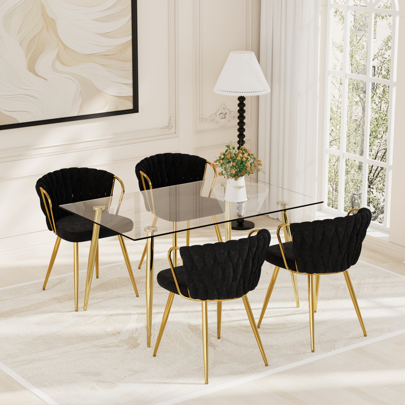 5 - Piece Glass Dining Set, Black, 30" H x 51" L x 31.5" W
