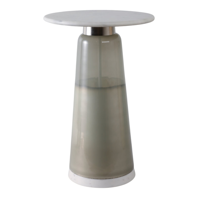 Table d'appoint en verre et marbre avec base fuselée, H 22 po x l 14 po x P 14 po
