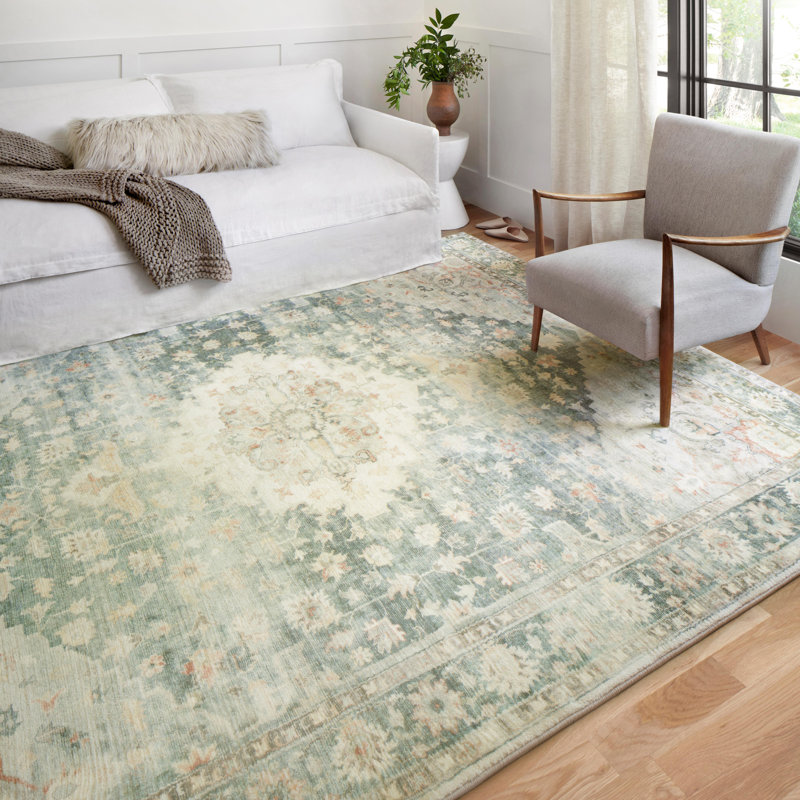 Oriental Teal/Ivory Area Rug, Runner 2'6" x 7'6"