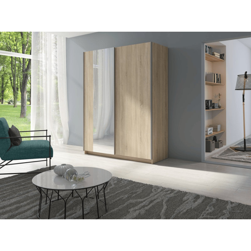 Gozo 2 Door Manufactured Wood Wardrobe,  198cm H x 150cm W x 60cm D, Oak