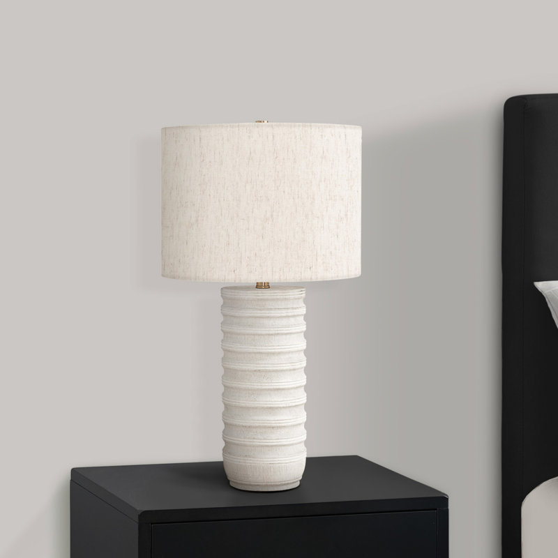 H 28 po, lampe de table, résine crème, abat-jour ivoire / crème, transitionnel, éclairage