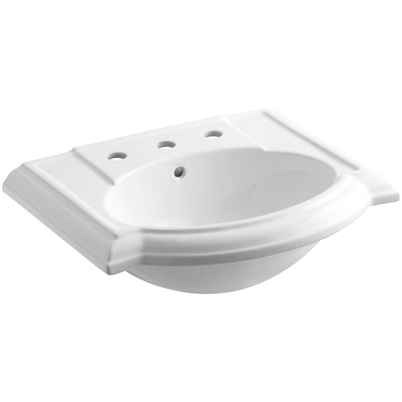 Lavabo de salle de bain piédestal en céramique avec trop-plein 24 po Devonshire, Blanc