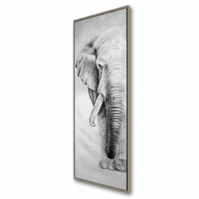 Grand éléphant - toile encadrée gris monochrome
