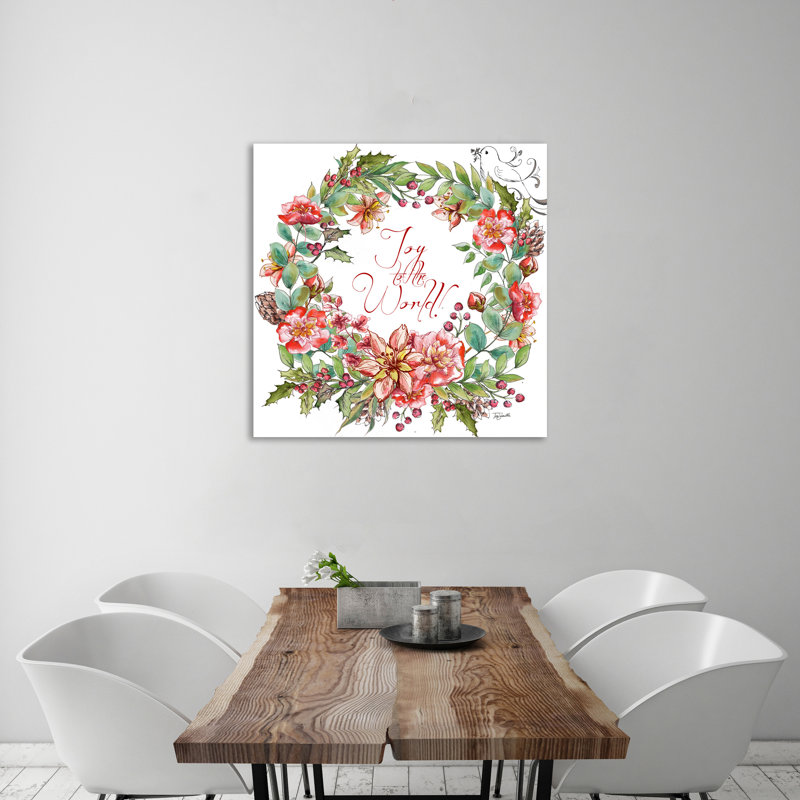 Boho Floral Wreath: Joy To The World - Wrapped Canvas Painting, 76.2 cm H x 76.2 cm W
