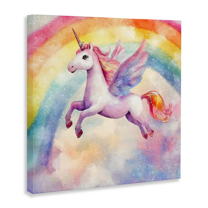Licorne volante dans une toile arc-en-ciel, design by Creative Studio, H 17 po x l 17 po