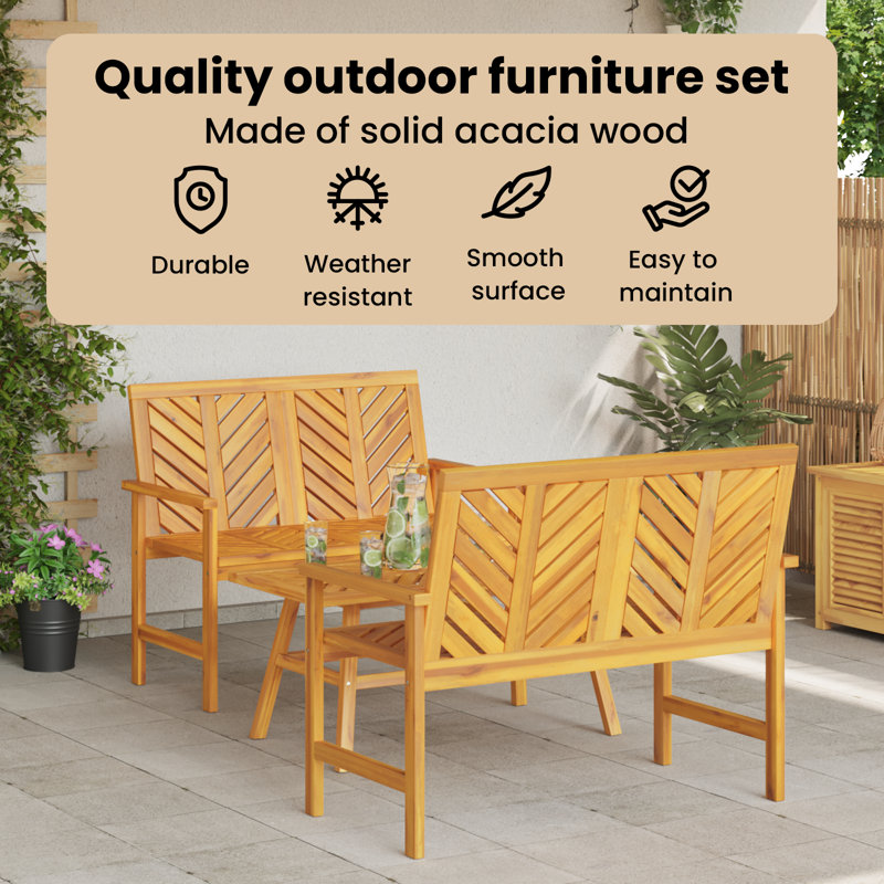 Ensemble de salon de jardin vidaXL 3 pièces en bois d'acacia massif brun