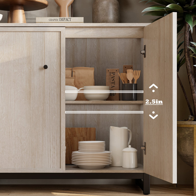 Buffet, ensemble de 2 armoires de rangement avec base en métal pour hall d'entrée de salon Dinnig, ivoire, Beige