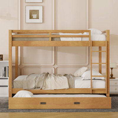 Grand lit superposé en bois avec échelle et lit gigogne
