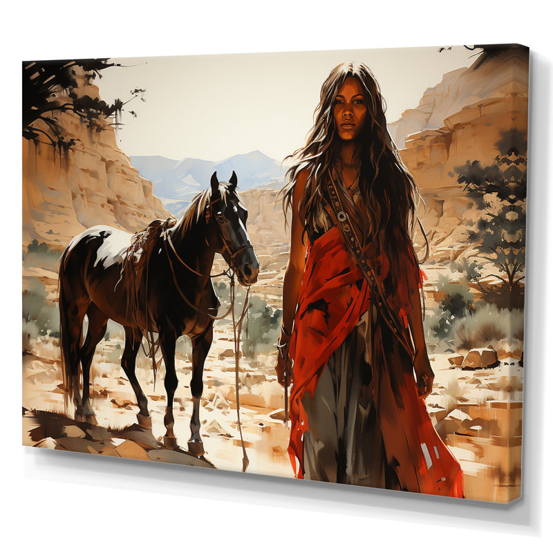 «Native American Warriro Canyon Echoes», art mural sur toile, Toile tendue, H 16 po x l 32 po x P 1 po