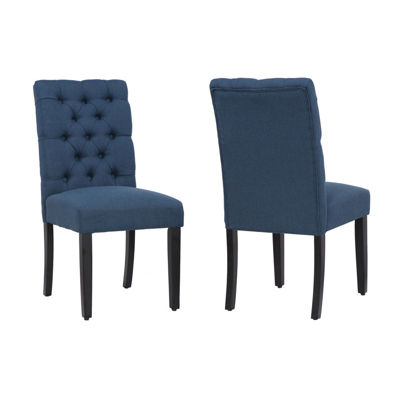 Chaise d'appoint rembourrée en lin capitonné Wren, Bleu marine, 2