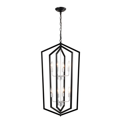 Lustre de cuisine de ferme 8 lumières au fini noir mat et argent